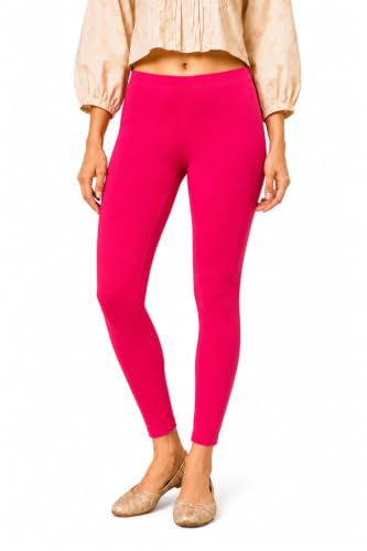 Image of Women's Cotton Lycra Ankle Length Leggings | Regular Rise, Soft 4 Way Stretch Fabric | Casual & Ethnic Wear