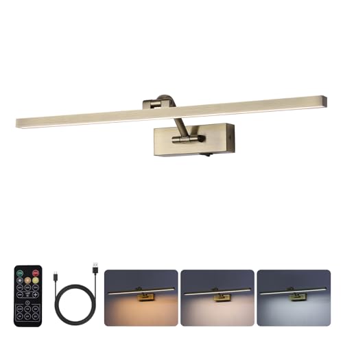 BRIVOLART 10000mAh Picture Light Battery Operated,23.6In Antique Bronze Wireless Rechargeable Picture Light 3 Colors Dimmable Art Light with Remote Timer for Paintings,Gallery