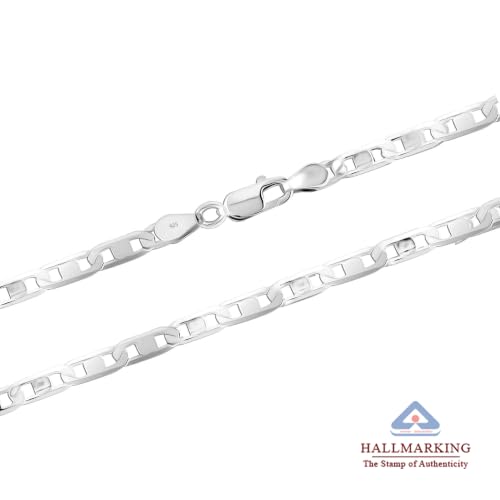 Image of TRUESILVER ACPL Solid 925 Sterling Silver Italian 3 MM, 4 MM Diamond-Cut Solid Flat Mariner Link Chain Necklace for Women Men with Lobster Clasp (20, 22, 24 Inches)