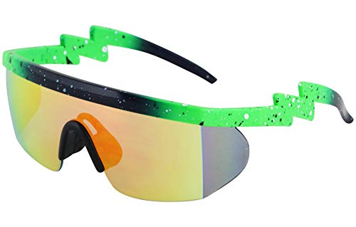 FLAWLESS EYEWEAR Semi Rimless Goggle Style Retro Rainbow Mirrored Lens ZigZag Sunglasses - Main Image