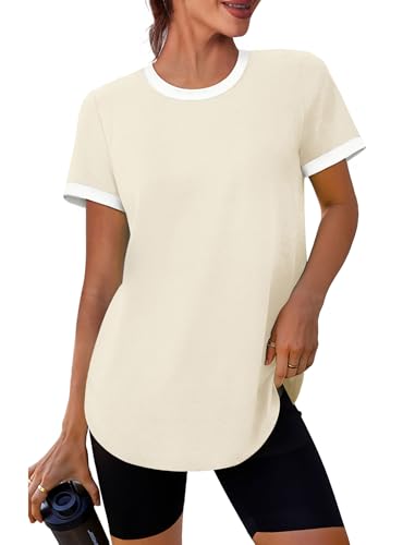 Image of Womens Workout Tops Summer Short Sleeve Shirts Athletic Color Block Gym Clothes Outfits Sun Protection UPF 50+ T Shirts