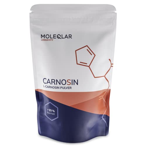 MoleQlar L-Carnosin Pulver hochdosiert - 30 Gramm pures veganes Carnosin Pulver - 1000 mg L Carnosin pro Portion - gegen AGEs und ALEs - inkl. Dosierlöffel - Zertifizierte Reinheit