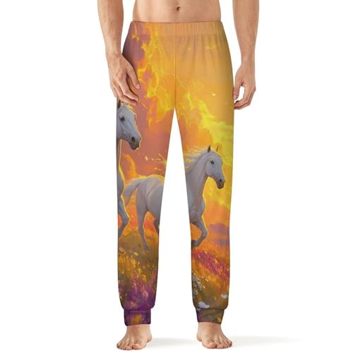 Horses Running Flower Field Sunrise Men's Pajama Pants Lounge Pant Sleepwear PJ Bottoms