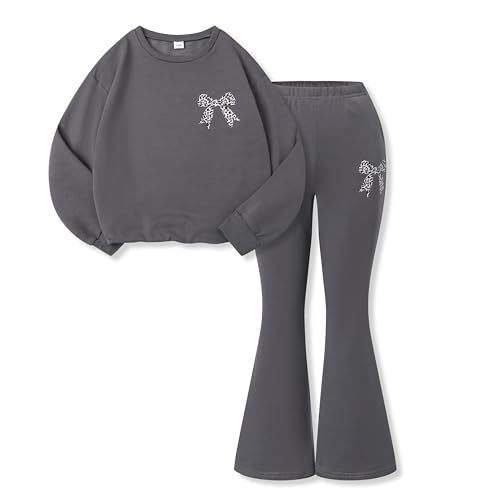 Image of Tween Girls Clothes Long Sleeve Graphic Sweatshirt Top + Bow Knot Pants 2 Piece Outfit Set, Size 7-16Years