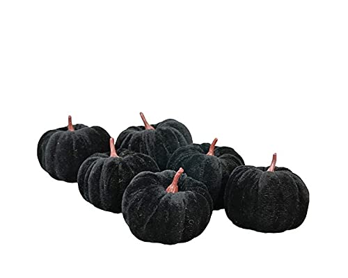 The Bridge Collection Small Decorative Velvet Pumpkins, Set of 6 (Black)