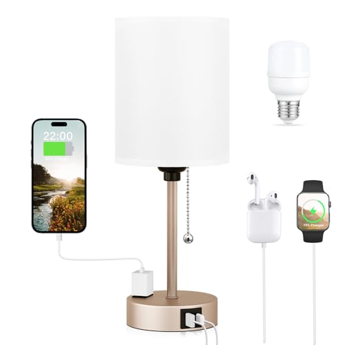 Image of Small Bedside Table Lamp for Bedroom, Desk Lamp with USB Ports for Dorm