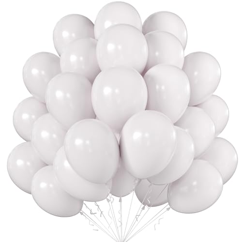 Image of KALOR 12 Inch Pale White Balloons, 50 Pcs Latex Helium Balloons for Kid's Birthday Party, Baby Shower, Wedding, Graduate Party Decorations