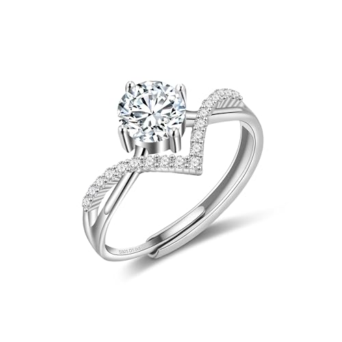 1 Carat Moissanite Rings for Women Sterling Silver Adjustable Engagement Wedding Promise Rings Sterling Silver D Color VVS1 Lab Created Moissanite Ring Jewelry for Women