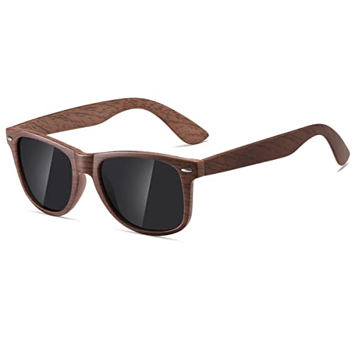 Kimorn Polarizado Gafas De Sol Clásico Unisexo Cuerno Rimmed Años 80 Retro AE0300 (Imitación De Grano De Madera, 52)
