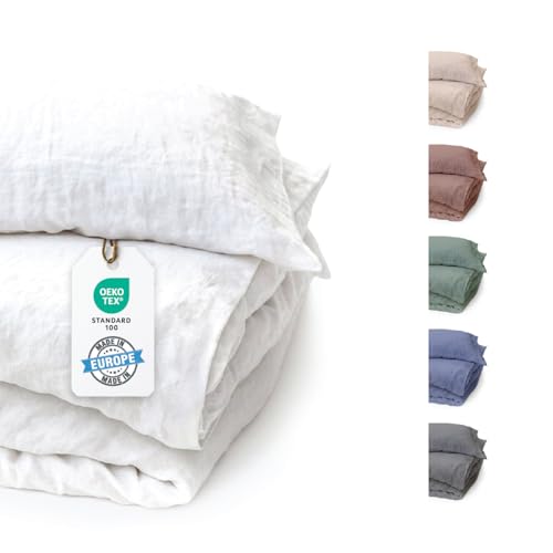 BLUE MOON Bettwäsche 135x200 Leinenbettwäsche [ÖKO-TEX] - 2teilig - 1...