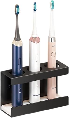 マグネット 歯ブラシホルダー 電動歯ブラシスタンド マグネット 歯ブラシ立て 電動歯ブラシホルダー 珪藻土 吸水速乾 バスルーム 浴室収納 (黒,ダブルモデル) (ブラック,3人モデル)