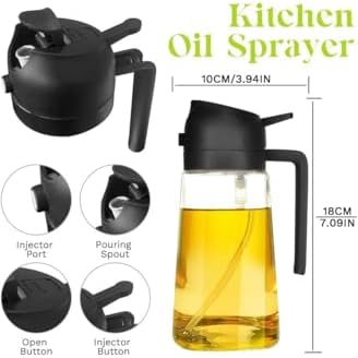 TrendPlain 16oz/470ml Glass Olive Oil Sprayer for Cooking – 2 in 1 Olive Oil Dispenser Bottle for Kitchen Gadgets and Air Fryer Accessories, Salad, BBQ - Black image 3