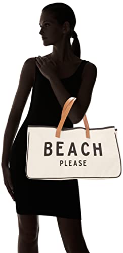 Image of Santa Barbara Design Studio Womens Tote - Cotton Canvas Shoulder Bag with Leather Handles and Waterproof Lining, Large, Beach Please