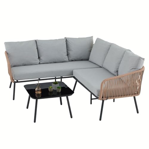 Gartenlounge JAKARTA, braun/grau - Outdoor Ecksofa mit Dreisitzer,...