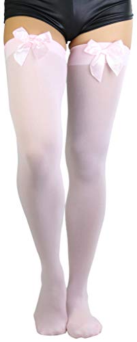 Image of ToBeInStyle Women's Opaque Long Thigh High Stockings w /Decorative Front Satin Bow
