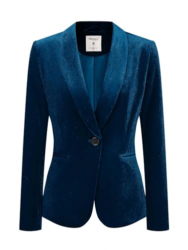 Allegra K Women's Halloween Christmas Office Coat Solid Shawl Collar 1 Button Velvet Blazer X-Small Deep Blue