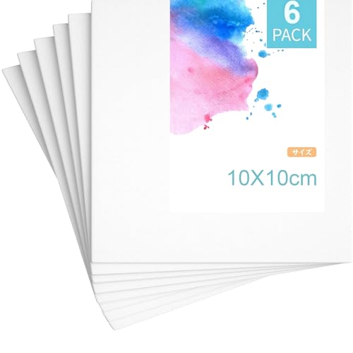 Raymoto キャンバス、キャンバスボード、100x100mm、6枚/セットコットンキャンバス、張られたキャンバスボード、アート用品、初心者からプロまで使えるアクリル絵の具に対応した絵画
