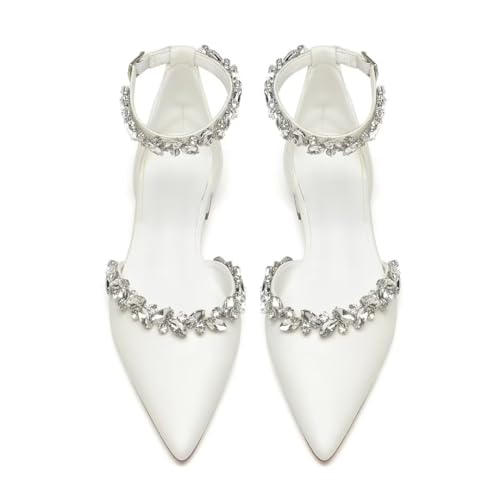 Flat Wedding Shoes for Bride Rhinestones Pointed Toe Ankle Strap Bridal Flats Women Formal Shoes2
