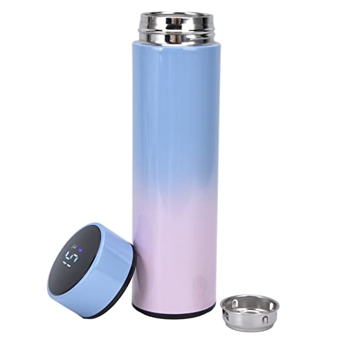 Bottiglia D'acqua Intelligente, Thermos per Caffè Infusore per Tè Bottiglia da Caffè 17oz / 500ml Display a LED Tazza da Viaggio Sportiva con Isolamento Sottovuoto in(Blu in alto e cipria in basso)