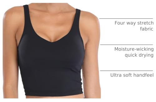 Image of Oalka Sports Bra Womens Longline Padded Crop Yoga Tank Tops | Built in Bras, Workout, Athletic, Fitness, Super Soft, Comfort, Cropped Top, Removable Pads, Heart Neckline For Women