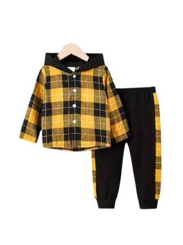 OLMRJKD Toddler Baby Boy Clothes Plaid Long Sleeve Hoodie Sweatshirt + Pants 2pcs Fall Winter Boys Outfit Set(3-4T)