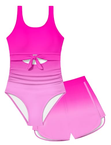 Image of Qaoerde Girls Swimsuit One Piece Swimsuits Cutout Ruched Bathing Suits Adjustable Straps Tie Girls' Swimwear 9-16Y
