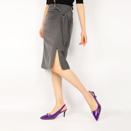 Women's Slingback Stiletto Mid Heels Pointed Toe Trendy Sliver Beaded Heel Pumps Dress Elegant Shoes for Wedding 2.5 Inch Purple Patent Leather US Size 72