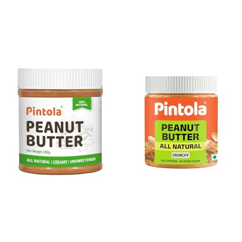 Image of Pintola All Natural Peanut Butter Creamy 350g | Smooth | Unsweetened | 30g Protein | Gluten & + Pintola All Natural Peanut Butter Crunchy 350g | Smooth, Unsweetened, 30g Protein | Gluten &