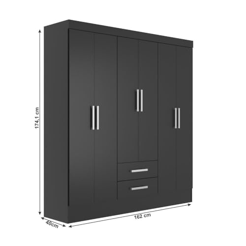 Guarda Roupa Casal 6 Portas 2 Gavetas Gr6265m Preto