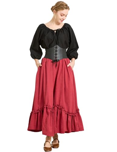 Costume de femme gothique et jupe longue médiévale pour fêtes de la Renaissance et Halloween