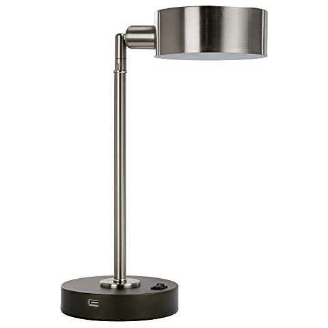 Major-Q Elegance LED USB Bedroom Office Table & Desk Lamp Modern Light with Smart Functional Port Ambient Living Dwelling Pivot Turn Swivel Beautiful Convenient On/Off Switch - Brushed Steel Silver Cover