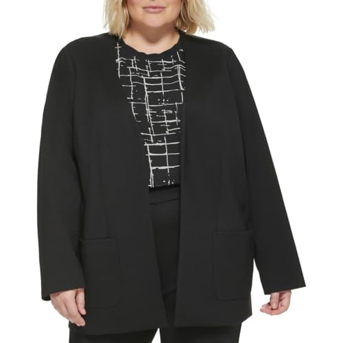 Calvin Klein Womens Plus Solid Ponte Collarless Blazer Black 20W