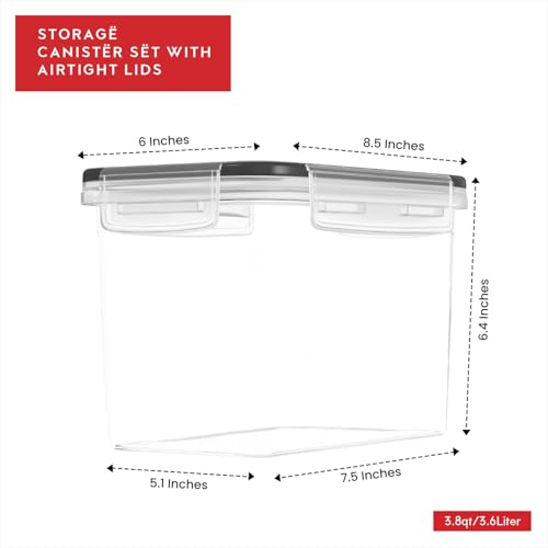 Image of DWELLZA KITCHEN Flour Sugar Storage Containers Set of 4; 3.6L Plastic Airtight Food Storage Containers with Lids for Kitchen Pantry Organization and Storage - Dry Food Containers, Labels & Marker