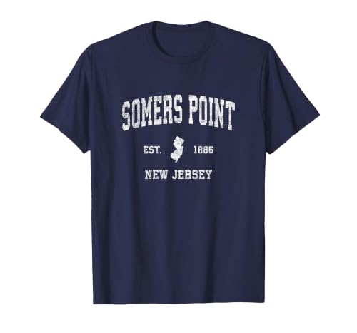 Somers Point New Jersey NJ Vintage Athletic Sports Design T-Shirt, Men, Navy Blue, Large