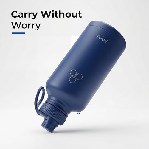 Image of HYV MaxFlow Insulated Water Bottle 2 Litre | Stainless Steel Sipper Bottle for Adults & Kids | Hot & Cold Flask for Gym, Office, Travel | Leakproof BPA-Free with Chug & Carry Handle | Midnight Black