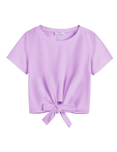 Image of Arshiner Girls Short Sleeve Shirts Tie Knot Front Tops T Shirts for Kids Crewneck Cute Casual Tie Dye Tee Blouse