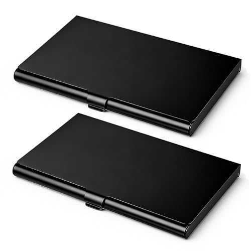 SynHHergyx 2 Pack Metal Slim Business Card Holder Aluminum Alloy Business Card Case Flip Cover Pocket Name Credit Cards Holder for Men and Women