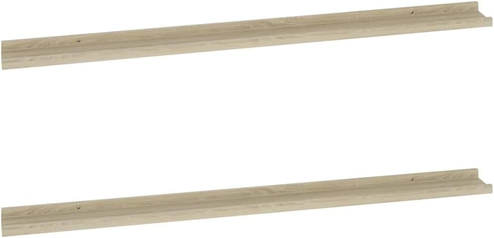 vidaXL Sonoma Oak Wall Shelves in 45.3"x3.5"x1.2" - 2 pcs MDF Hanging Shelves for Home Decor, Book Storage and Display