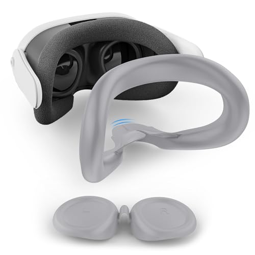 Relohas Deluxe VR Accessories for Meta Quest 3, Safe 2 in 1 Silicone Case Set for Oculus Quest 3, Include Upgraded Lens Protector, Face Cover (GREY)