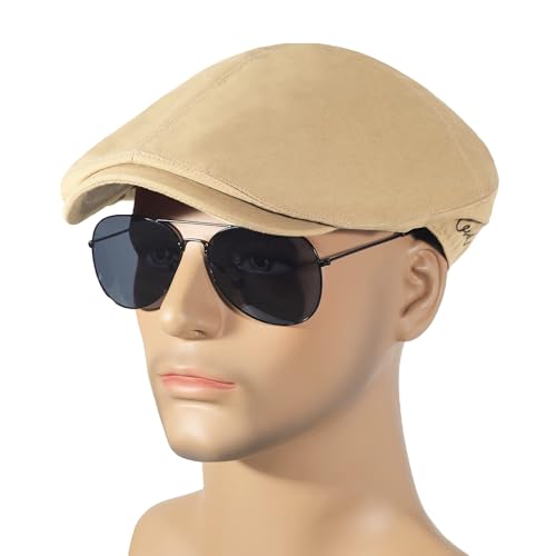 Image of ZLYC Men Cotton Flat Cap Summer Scally Ivy Gatsby Newsboy Beret Driver Cabbie Hunting Hat