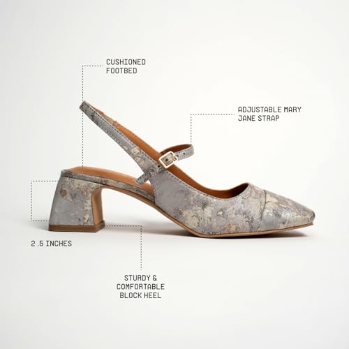 Image of Theater Women Twiggy Mary Jane Block Heel Sandals with Square Toe and Adjustable Buckle Slingback | Cushioned Comfort for Office & Formal Wear