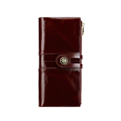 Image of Women's RFID Blocking Wallet Soft Leather Clutch, Coffee | Money Purse, Slim Card Holder Organizer, Zip Pocket