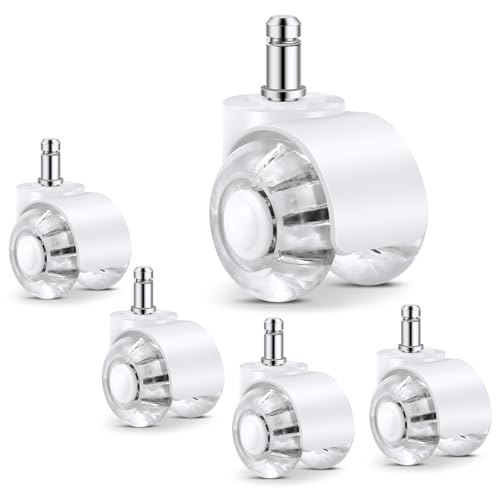 MXTIMWAN Juego de 5 Ruedas para Sillas Giratorias de Oficina, 11X 22MM Ruedas Silla Oficina, Diseño de Rueda Doble, Ruedas Silla Gaming para Suelos, Laminados, Vinilo, Baldosas