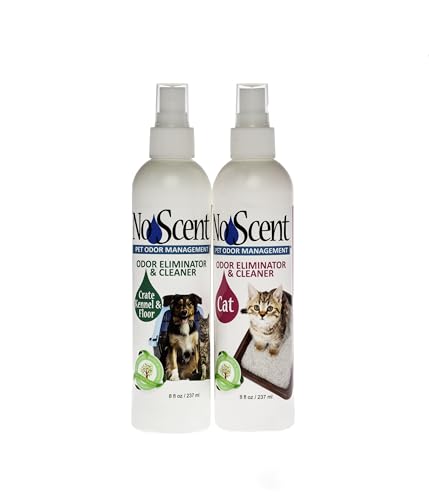No Scent – Cat, Crate, Kennel & Floor Odor Eliminator Spray – Litter Box, Pet Area & Floor Freshener – Safe for All Pets, Multi-Pack, (Contains 2 8oz. Bottles - 1 Cat & 1 Crate)