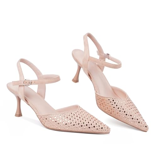 Image of CORNMOOD Stiletto Slingback Heels Pumps for Women | Glossy Patent Leather Kitten heel, Chic Dress Shoes for Modern Women, Ideal Wedding Evening Party and Work Office Outfit