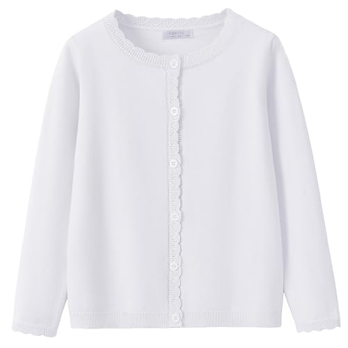 Girls White Cardigan Button Down Sweaters for Girls Lightweight Cardigan Back to School Outfits