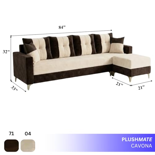 Image of Cavishq 5 Seater L Shape Sofa Set with Movable Ottoman | Flexible Layout | Luxury Velvet Suede Fabric | Modern Living Room Sofa | Dark Brown-Cream