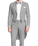 Stritra Men's Tailcoat Suit，Mens Suits 2 Piece Slim Fit Single Breasted Swallow Tail Coat for Proms,Concert,Wedding,Grey,XS