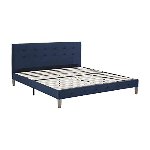 Image of Decoro Seattle Modern Tufted Upholstered Platform Bed | Headboard and Wood Frame with Wood Slat Support, King, Antonio Sapphire