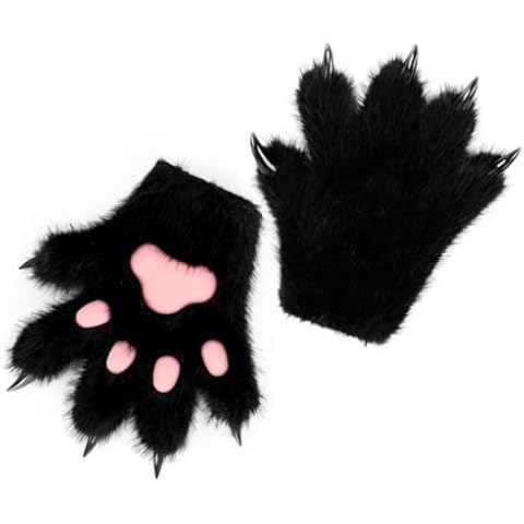 HAOAN Furry Fur Cat Wolf Fox Dog Fluffy Animal Paws Claws Gloves Mittens Hands Costume Cosplay Halloween Christmas for Kids Cover